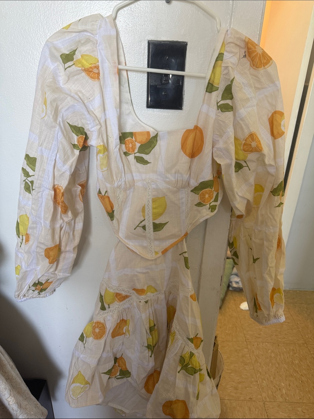 Women’s White Mini Dress with Orange & Lemon Print